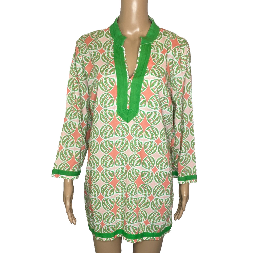 Women's XL Crown & Ivy Beach Pink Clam Shell Cotton Tunic Blouse